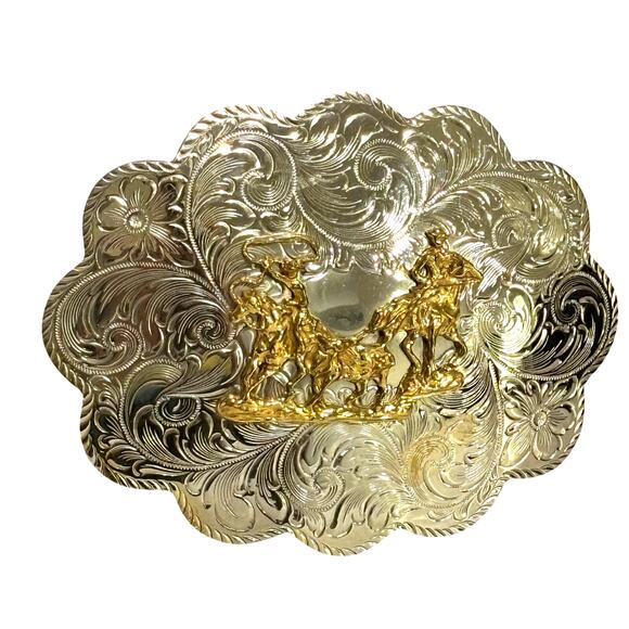 Vintage Montana Silversmiths Statement Buckle & Hand Tooled Brown Leather Belt - Picture 8 of 12